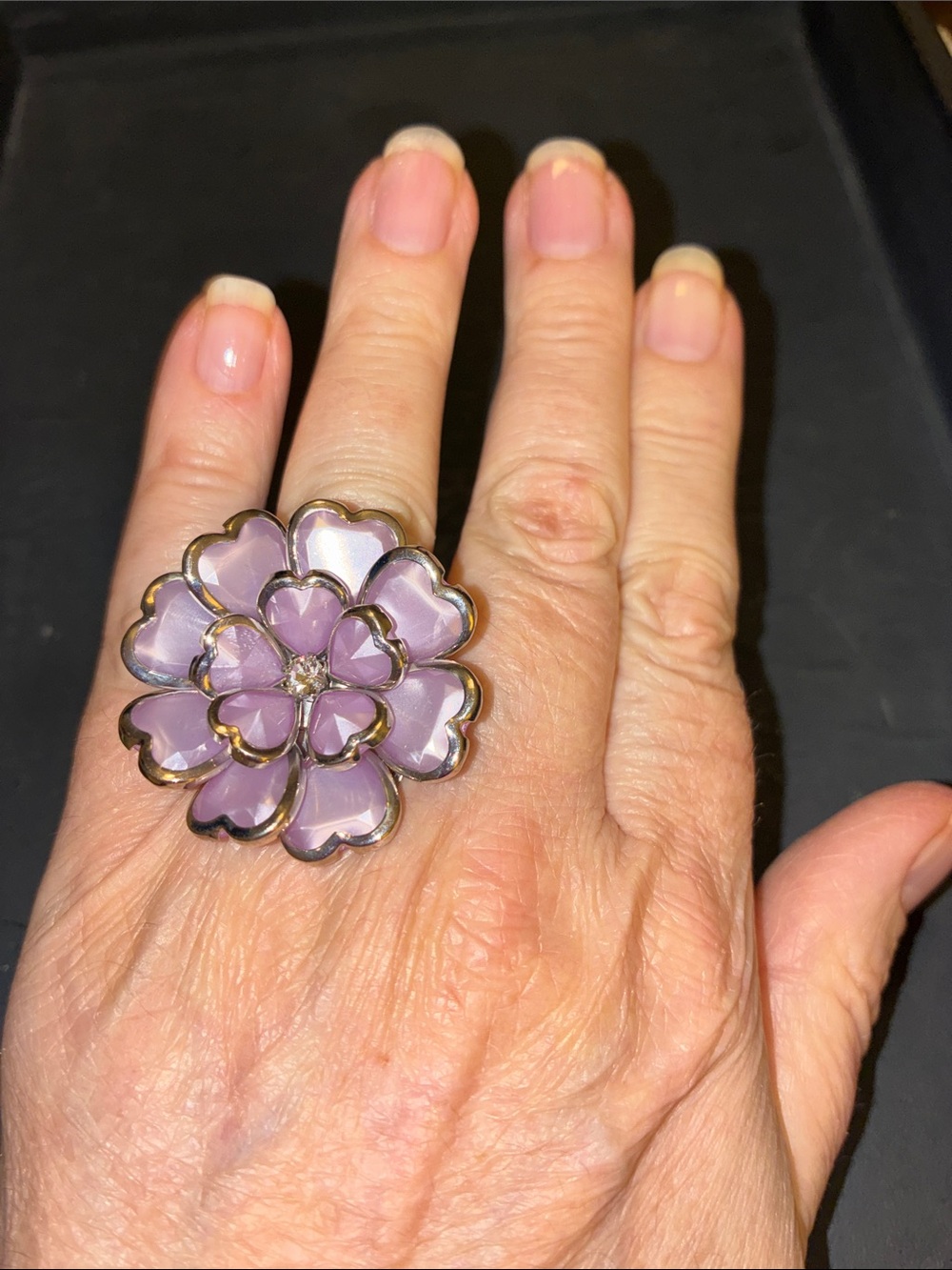 Lavender Floral Statement Stretch Ring - Purple Flower Design